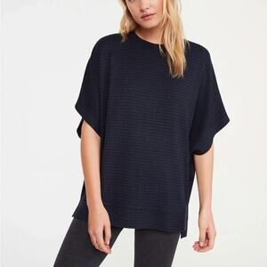 Lou & Grey For LOFT Size Large XL Plaid Ponte Knit Dolman Sleeve Top Navy Blue